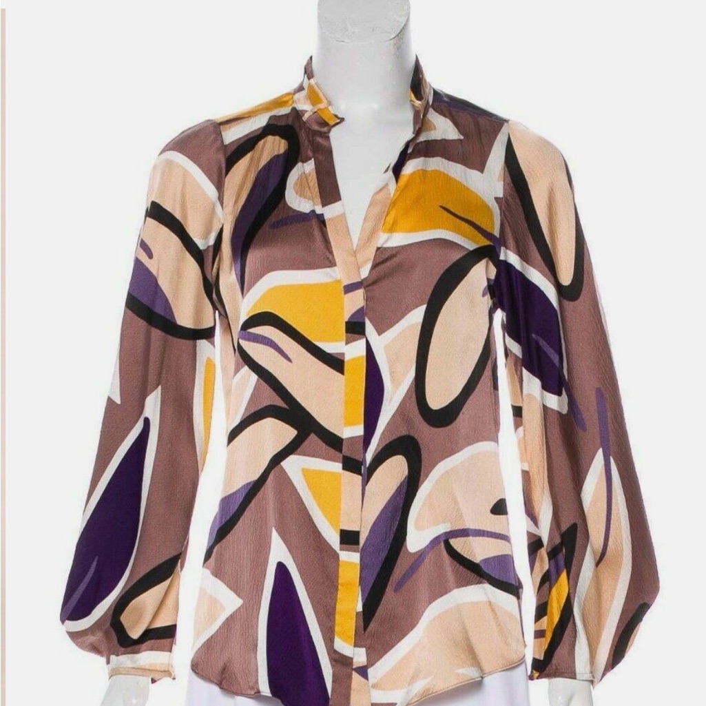 Dvf Diane Von Furstenberg Purple/Yellow Karia Silk Top Size 2